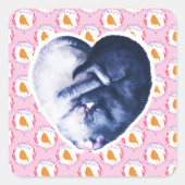 Sticker Carré Noir Blanc Chat Aimer Oiseau Aquarelle (Devant)