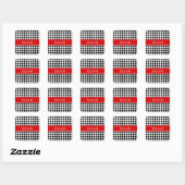 Sticker Carré Noir Blanc Houndstooth Nom rouge Monogramme (Feuille)