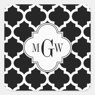 Sticker Carré Noir Blanc Marocain #5 Blanc 3 Monogramme Initial