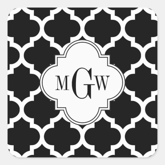 Sticker Carré Noir Blanc Marocain #5 Blanc 3 Monogramme Initial (Devant)