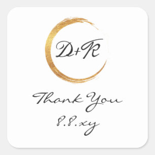 Sticker Carré Noir Blanc Merci Initiales Or Bague Enregistrer La