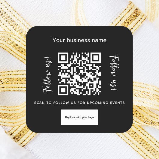 Sticker Carré Noir blanc nom commercial qr code logo