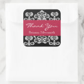 Sticker Carré Noir Blanc Rouge Damas Merci V9 (Sac)