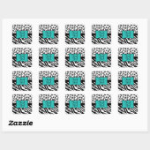Sticker Carré Noir Blanc Turquoise Zebra Leopard Merci (Feuille)