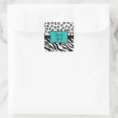 Sticker Carré Noir Blanc Turquoise Zebra Leopard Merci (Sac)