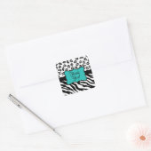 Sticker Carré Noir Blanc Turquoise Zebra Leopard Merci (Enveloppe)