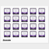 Sticker Carré Noir Blanc Violet Damask 1.5" Enregistrer Le Bâton (Feuille)