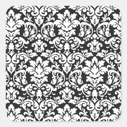 Sticker Carré noir et blanc damassé fleurit (Devant)