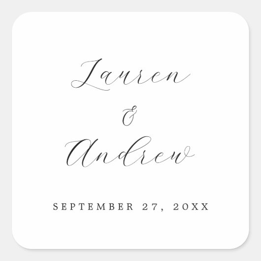 Sticker Carré Noir et blanc Élégant Moderne Mariage simple (Devant)