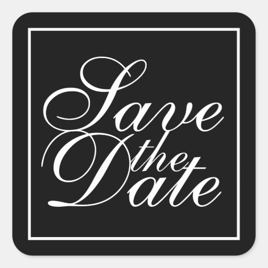 Sticker Carré Noir et blanc mariage élégant Enregistrer la date (Devant)