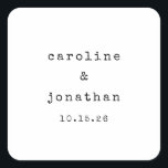 Sticker Carré Noir et blanc rétro Machine à écrire Mariage perso<br><div class="desc">Sticker Carré de mariage personnalisé de police minimaliste rétro en noir et blanc</div>