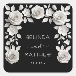 Sticker Carré Noir et blanc Roses florales 3D Mariage