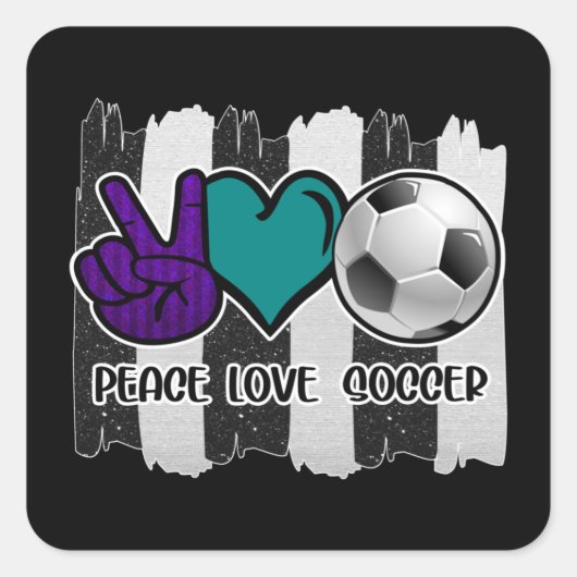 Sticker Carré Noir et blanc Striped Peace Love Soccer (Devant)