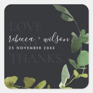 STICKER CARRÉ NOIR EUCALYPTUS COULEUR D'EAU AMOUR ET MARIAGE MER