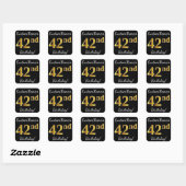 Sticker Carré Noir, Faux Or 42ème Anniversaire + Nom personnalis (Feuille)