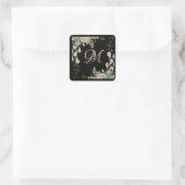 Sticker Carré Noir Floral Garland Script Monogramme Élégant (Sac)