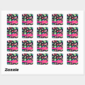Sticker Carré Noir Fuchsia rose moderne Paisson Monogramme (Feuille)