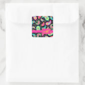Sticker Carré Noir Fuchsia rose moderne Paisson Monogramme (Sac)