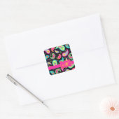Sticker Carré Noir Fuchsia rose moderne Paisson Monogramme (Enveloppe)