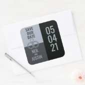 Sticker Carré Noir & Gris Moderne Enregistrer La Date (Enveloppe)