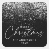 Sticker Carré Noir Joyeux Noël neige (Devant)