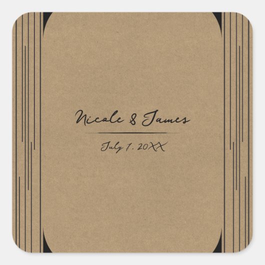 Sticker Carré Noir Kraft minima lignes modernes Mariage (Devant)