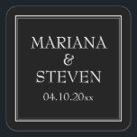 Sticker Carré Noir minimaliste moderne<br><div class="desc">Autocollants de mariage modernes pour faveurs pour votre réception de mariage,  dîner de répétition et douche nuptiale dans la frontière minimaliste noir thème,  barware.</div>