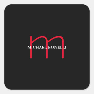 Sticker Carré Noir moderne rouge monogramme professionnel