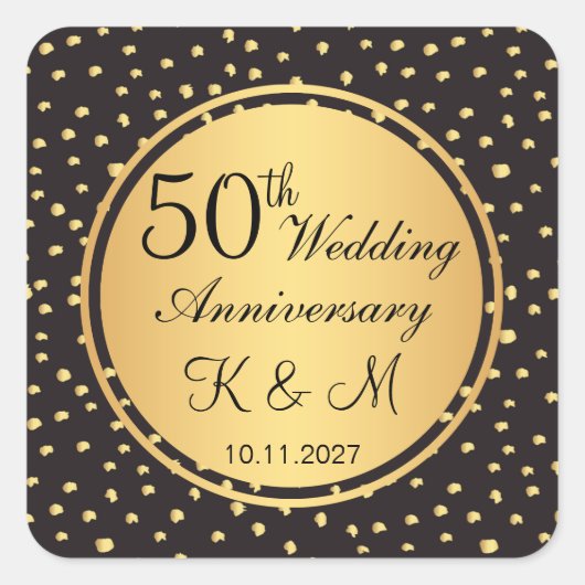 Sticker Carré Noir & or pois 50e anniversaire mariage (Devant)