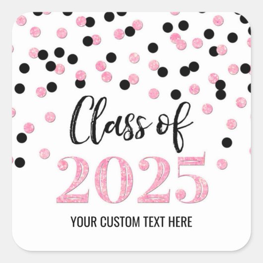 Sticker Carré Noir rose Confetti Graduation 2025 (Devant)