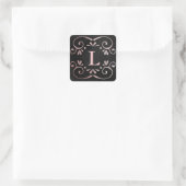 Sticker Carré Noir soie rose or faux feuille fleurir monogramme (Sac)