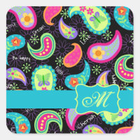 Noir Turquoise Moderne Paisley Motif Monogramme