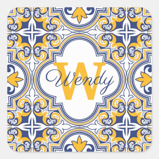 Sticker Carré 💙 💛 Nom + Azulejos initial (Devant)
