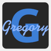 Sticker Carré Nom bleu et monogramme (Devant)