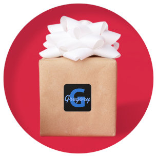 Sticker Carré Nom bleu et monogramme