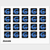 Sticker Carré Nom bleu & monogramme (Feuille)