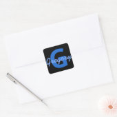 Sticker Carré Nom bleu & monogramme (Enveloppe)