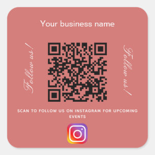 Sticker Carré Nom commercial brun rouge qr code instagram