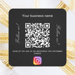 Sticker Carré Nom commercial en cuir noir qr code instagram