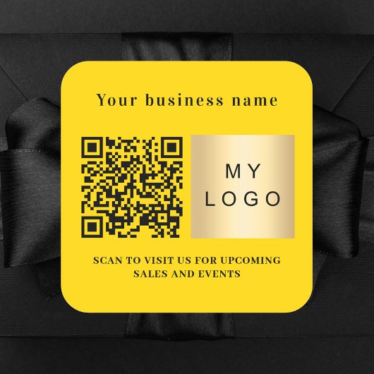 Sticker Carré Nom commercial jaune logo qr code