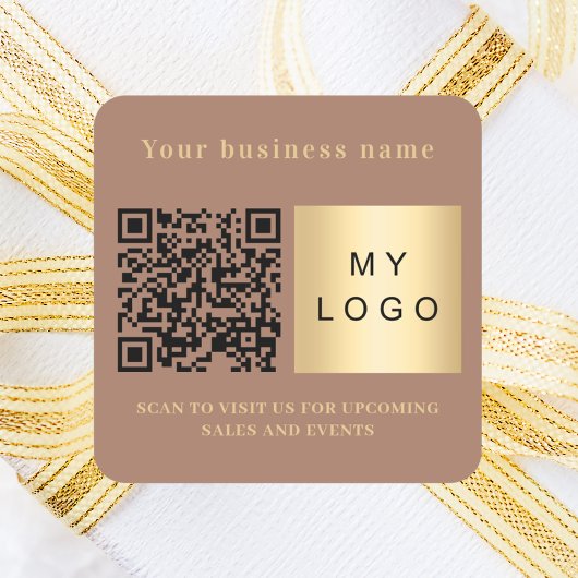 Sticker Carré Nom commercial mocca brun logo qr code