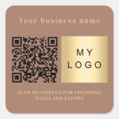 Sticker Carré Nom commercial mocca brun logo qr code (Devant)