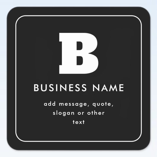 Sticker Carré Nom commercial modifiable et Slogan | Noir & Blanc