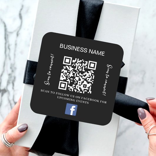 Sticker Carré Nom commercial noir blanc qr code Facebook