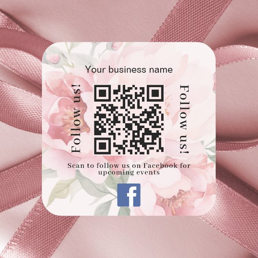 Sticker Carré Nom commercial rose floral qr code Facebook
