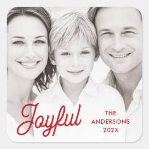 Sticker Carré Nom d'année de photo festive rouge joyeuse rétro