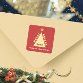 Sticker Carré Nom d'Arbre de Noël Minimaliste Rouge