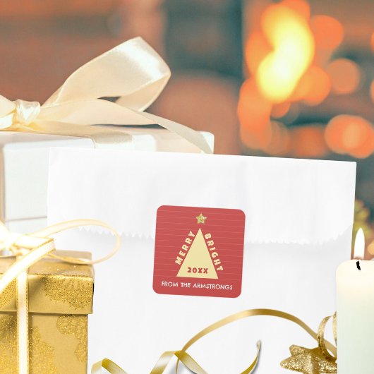 Sticker Carré Nom d'Arbre de Noël Minimaliste Rouge