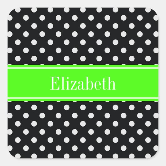Sticker Carré Nom de chaux Pois noir et blanc Monogramme (Devant)
