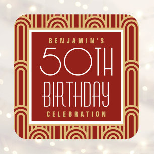 Sticker Carré Nom de fête d'anniversaire Art déco de tout âge Ro